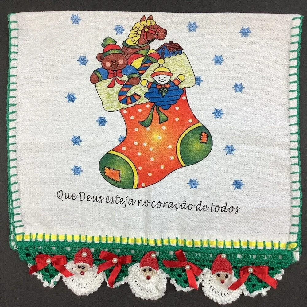 Kitchen Towel Handmade Crochet Runner Christmas Stocking Portuguese 17X32